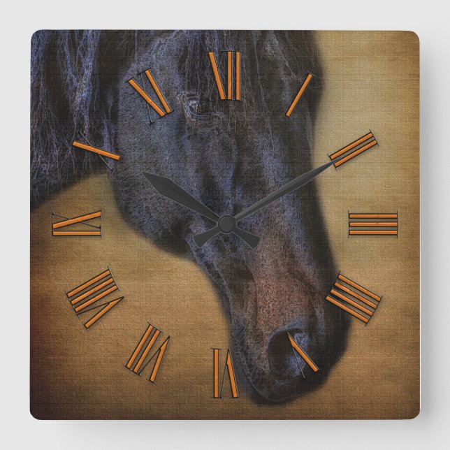 Horloge Carrée Portrait de Black Horse Rustic (Recto)