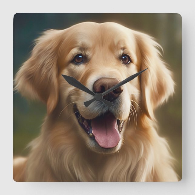 Horloge Carrée Portrait de chien Golden Retriever (Recto)