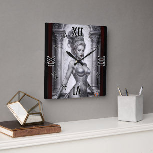 Horloge Carrée Portrait de Drusella Arkaevis AI Art par Xzendor7