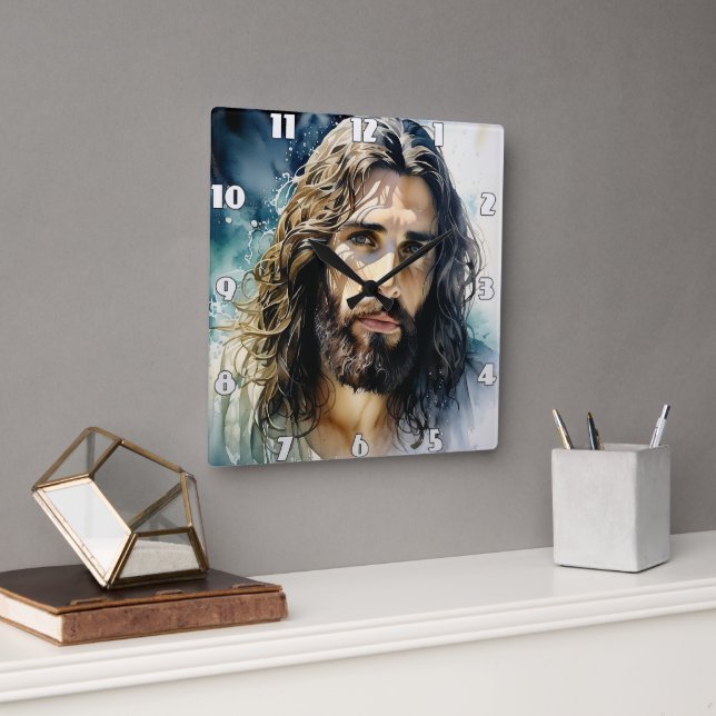 Horloge Carrée Portrait de Jésus (Bureau)