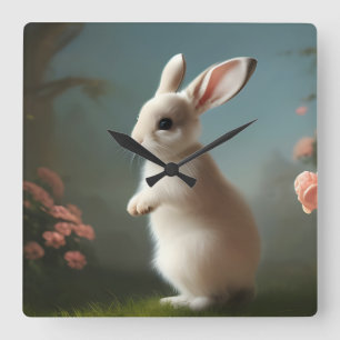 Horloge Carrée Portrait de lapin mignon
