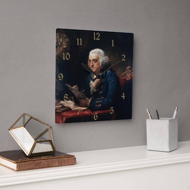 Horloge Carrée Portrait de pouce, Benjamin Franklin Père fondateu (Bureau)