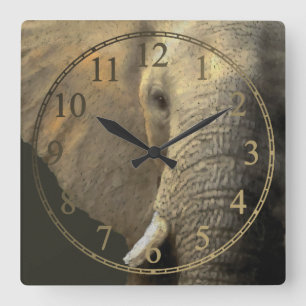 Horloge Carrée Portrait d'éléphant