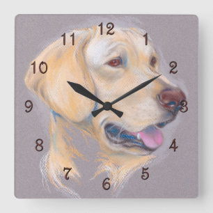 Horloge Carrée Portrait jaune de labrador retriever