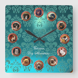 Horloge Carrée PORTRAITS DE VICTORIAN MINIATURE Teal Blue Damask