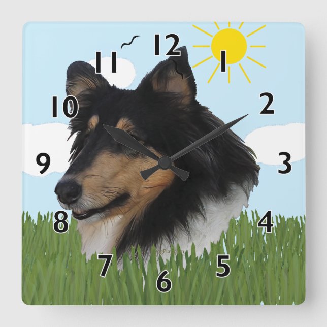 Horloge Carrée Portriat de Rough Collie (Recto)