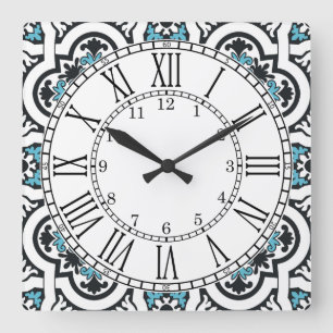 Horloge Carrée Portuguese blue tile square wall clock