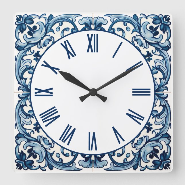Horloge Carrée Portuguese blue tile square wall clock (Recto)