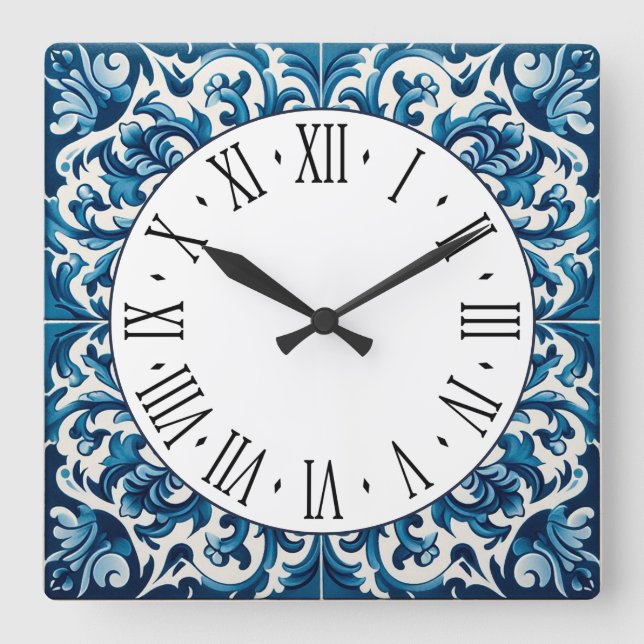 Horloge Carrée Portuguese blue tile square wall clock (Recto)