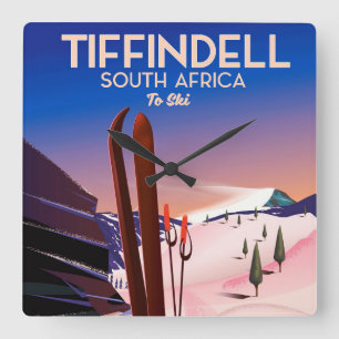 Horloge Carrée Poster de ski Tiffindell Afrique du Sud
