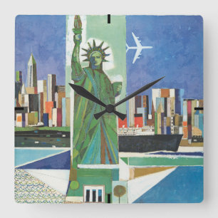 Horloge Carrée Poster Vintage voyage pour American Airlines
