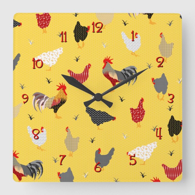 Horloge Carrée Poulet (Recto)