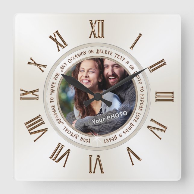 Horloge Carrée Premier anniversaire de Mariage cadeau pour femme, (Recto)