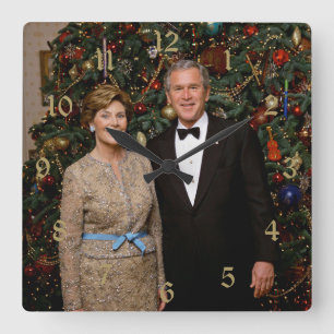 Horloge Carrée Président George Bush, Laura Christmas Maison Blan