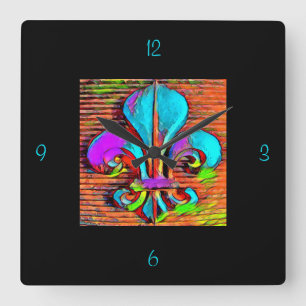 Horloge Carrée Pretty Fleur de Lis Design Wall Clock