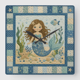 Horloge Carrée Pretty Mermaid Quilt