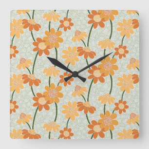 Horloge Carrée Pretty retro muted 1970 s flowers