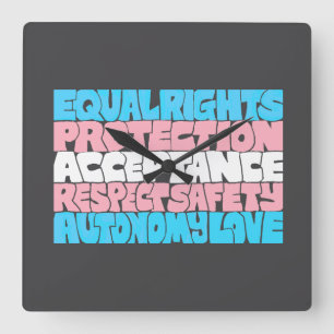 Horloge Carrée PRIDE Trans droits mot art drapeau LGBT offre cade