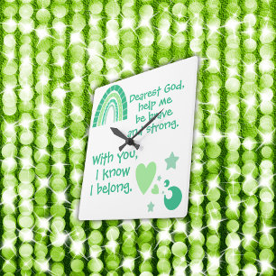 Horloge Carrée Prière chrétienne pour enfants Vert 