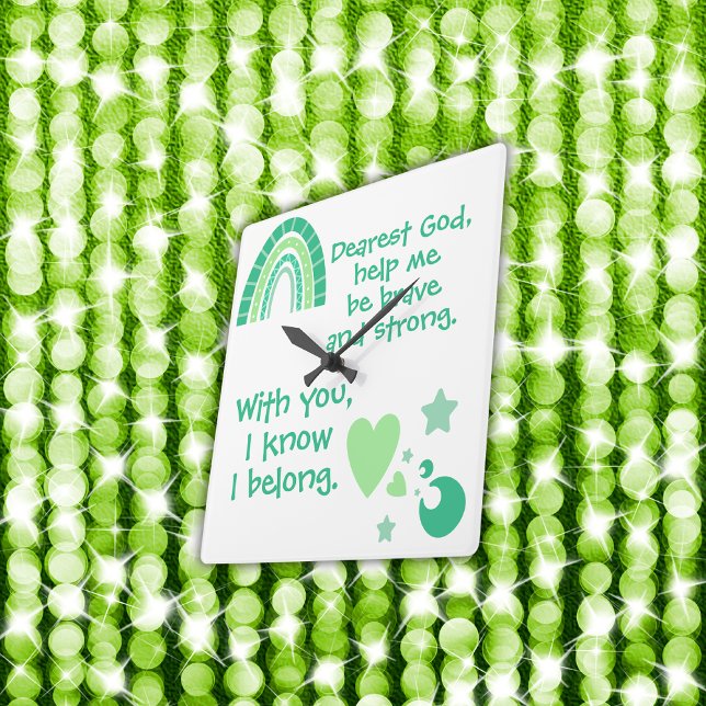 Horloge Carrée Prière chrétienne pour enfants Vert| (Créateur téléchargé)