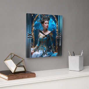 Horloge Carrée Princesse Du Rose Bleu Art IA par Xzendor7