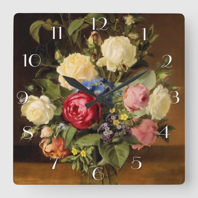Horloge Carrée Print of Victorian Roses Wall Clock (Recto)