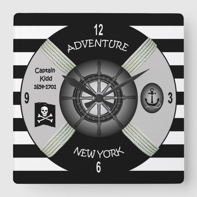 Horloge Carrée ~Privateer~Pirate d'office d'aventure de ~ de (Recto)