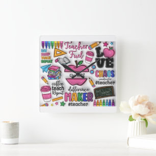 Horloge Carrée Professeur : Carburant, Amour, Inspirer, Répéter