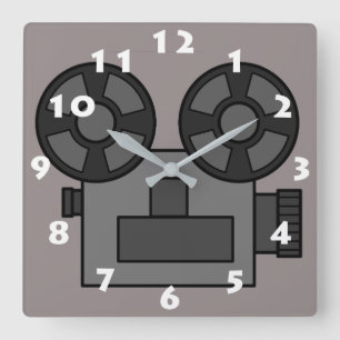 HORLOGE CARRÉE PROJECTEUR DE FILM AVEC NUMÉRO BLANC