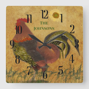 Horloge Carrée PROUD RUSTIC Rooster LARGE CLOCK