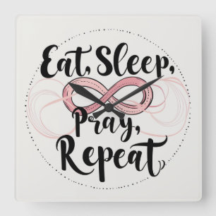 Horloge Carrée Proverbe Manger, Dormir, prier