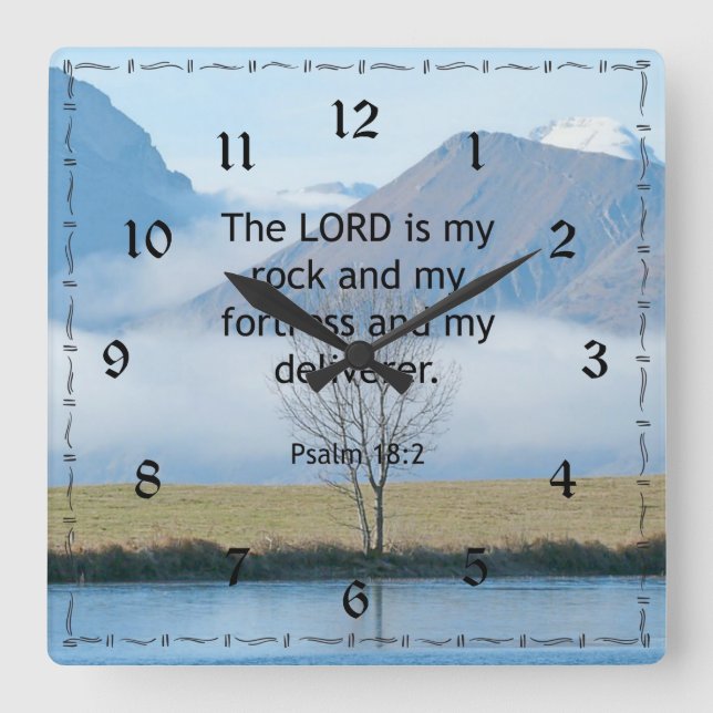 Horloge Carrée Psaume 18:2 Bible Vers... (Recto)