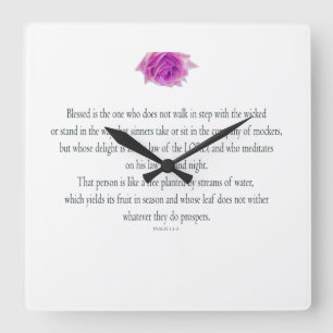 Horloge Carrée Psaume 1, bless the One Does not, Pink Flower
