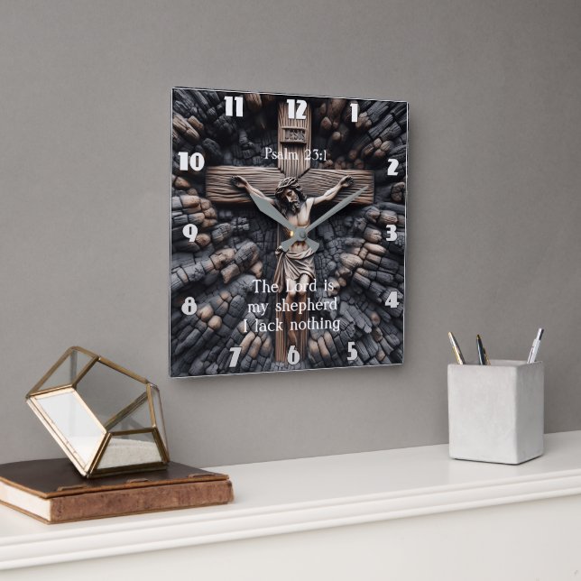 Horloge Carrée Psaume 23:1 Foi gravée (Bureau)