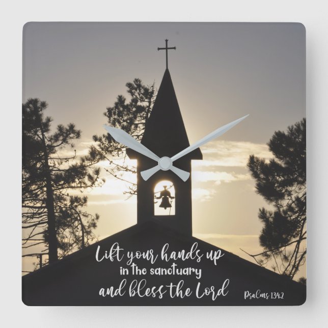 Horloge Carrée Psaums Lift Up Your Hands Bible Verse Church (Recto)