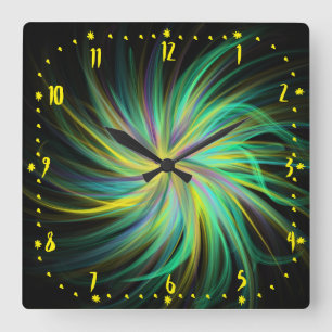 Horloge Carrée Psychédélique Vert Funky Jazzy Trippy Art Abstrait