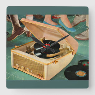 Horloge Carrée publicité pour un tourne-disque portable des année