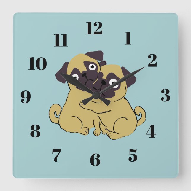 Horloge Carrée Pug hug  (Recto)