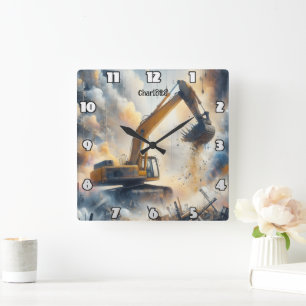 Horloge Carrée Puissance de l'excavateur : construction, poussièr