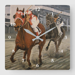 Horloge Carrée Pur Sang Équine Gagne la Course de Chevaux sur un