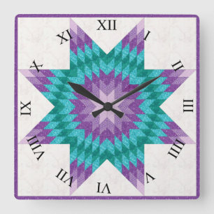 Horloge Carrée Purple and Teal Lone Star Quilt