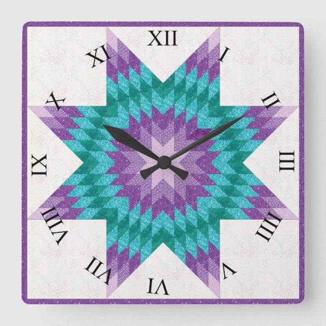 Horloge Carrée Purple and Teal Lone Star Quilt (Recto)