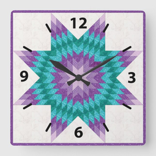 Horloge Carrée Purple and Teal Lone Star Quilt (Recto)