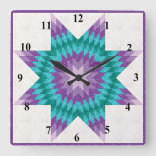Horloge Carrée Purple and Teal Lone Star Quilt