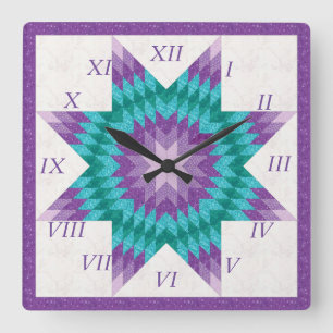 Horloge Carrée Purple and Teal Lone Star Quilt