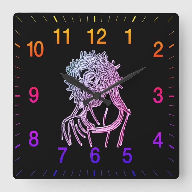 Horloge Carrée Purple Jesus looking up to god glimmering brightly (Recto)