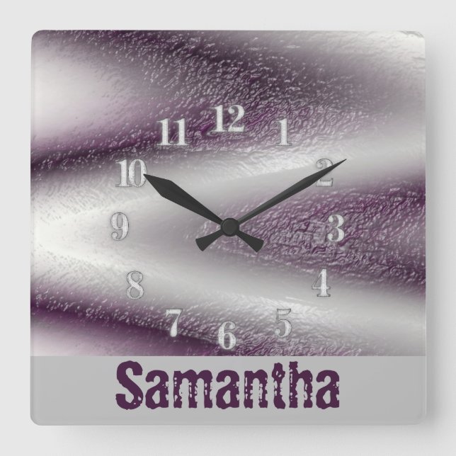 Horloge Carrée Purple White Bold Abstrait bébé (Recto)