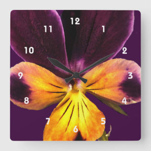Horloge Carrée Purple Yellow Flower Abstract Clock