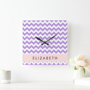 Horloge Carrée Purple Zigzag, Purple Chevron, Votre Nom