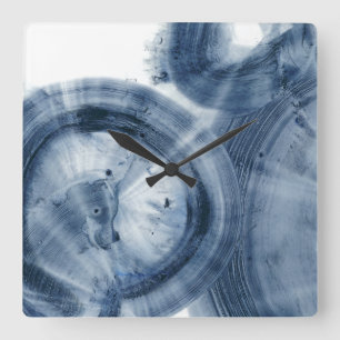 Horloge Carrée Quasars - cercles bleus noirs d'encre
